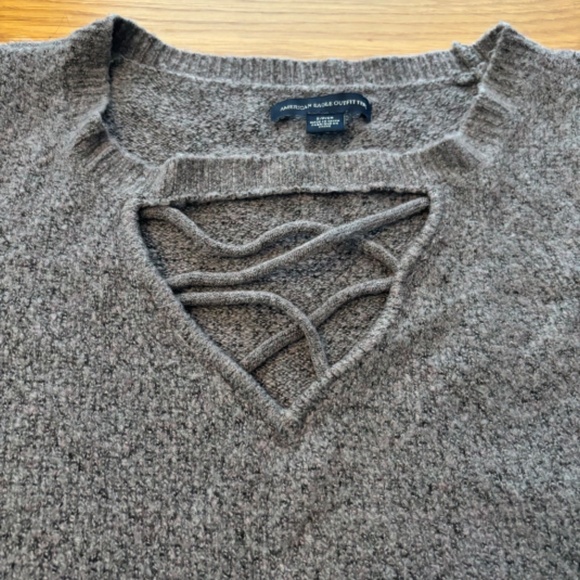 American Eagle Outfitters Gray/Purple Bell Sleeve Sweater - Small - Picture 6 of 8